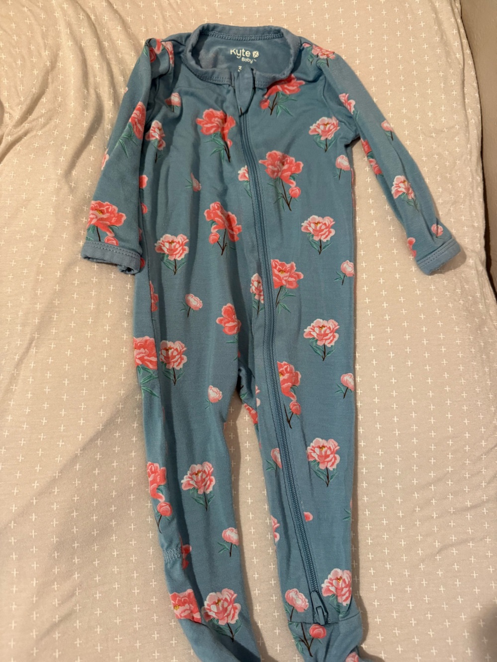 Floral Zippered Baby Romper - Teal with Pink Flowers